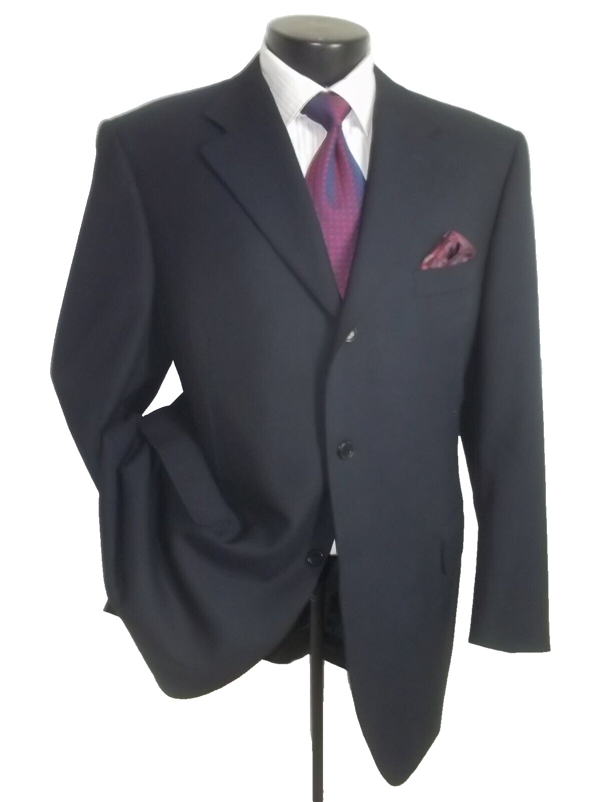 ]] Canali Solid Navy Blue 3Button Side Vented Woo… - image 2