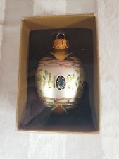 Handcrafted Blown Glass Egg Shaped Christmas Ornament Gold Trim Glitter Jewels