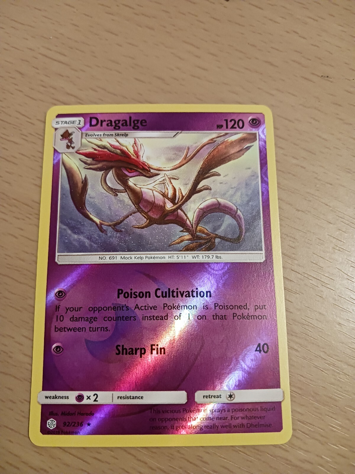 Pokemon Dragalge 92/236 Reverse Holo Cosmic Eclipse NM