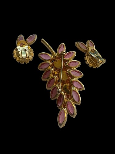 Juliana Brooch & Earring Set D & E Delizza Elster Rose Pink Navette Scooped Pin - Picture 5 of 12