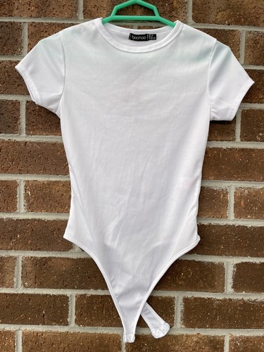 New with Tags Boohoo basic rib Bodysuit White size 10