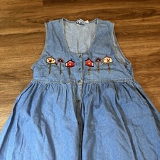 Vintage Talk America Denim Jumper Dress Bird House Embroidered Modest Size 18