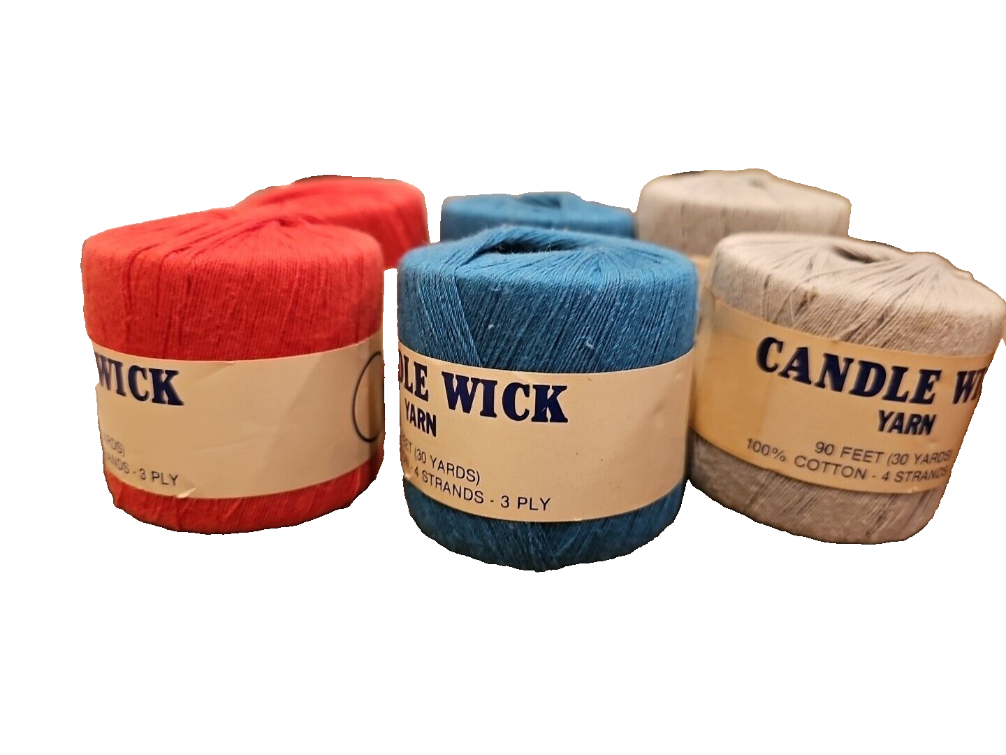 Candlewick Yarn Red Blue Gray 30 Yards / 90 Ft Ea Vintage Lot of 6 eBay