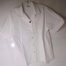 Superior Women's Button-Down Oxford Shirt Short Sleeves White Cotton Blend