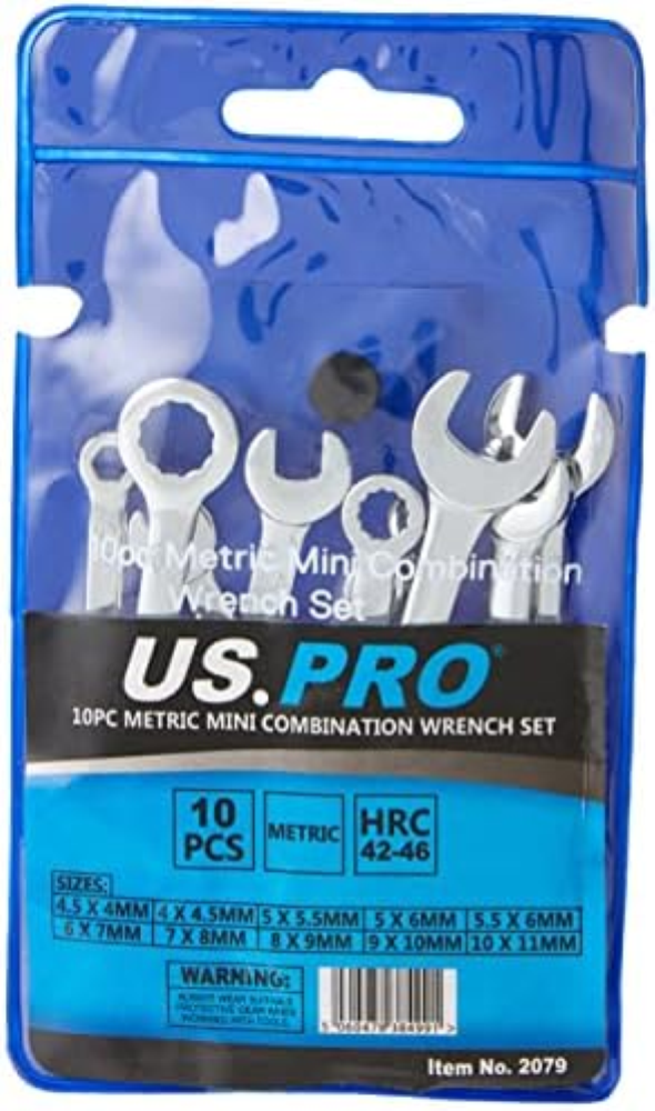 US PRO 2079 - Set di chiavi combinate mini metriche, 4-11 mm, cromate