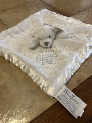 Nat and Jules White Teddy Bear Baby Blankie Lovey ''Tuck me in tight'' pacifier
