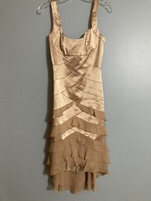 ABS Allen Schwartz Evening Collection Gold Sexy Bodycon Cocktail Dress Ruffles 2