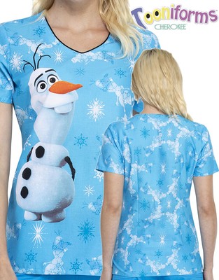 CHEROKEE Tooniforms V-Neck Kasack, Schlupfhemd Motiv Frozen Olaf Hellblau XS-3XL
