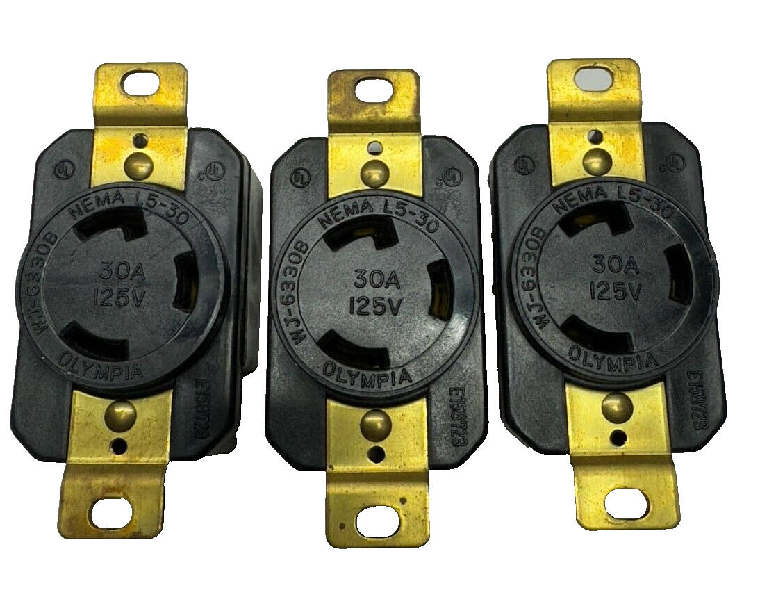 Olympia WJ-6330B Black 2-P, 3-W Grounding Locking Receptacle 30A