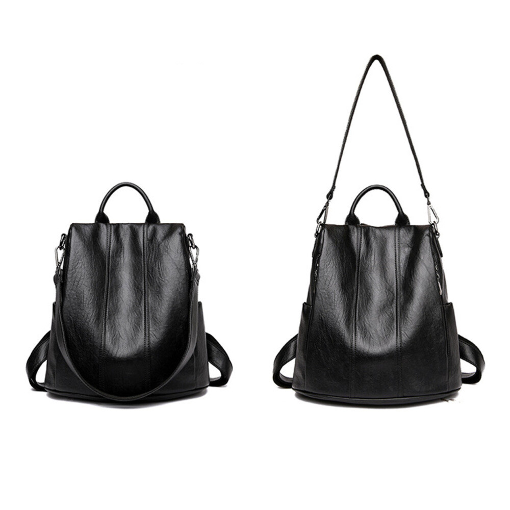 PU Backpack Simple Backpack Women Casual Backpack Zipper Backpack Black