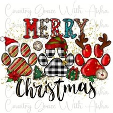 Sublimation Transfer Merry Christmas Puppy Paws Ready To Press Heat Transfer