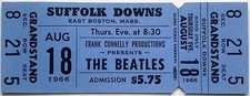 BEATLES - 1966 - FULL & UNUSED ORIGINAL CONCERT TICKET - BOSTON - SUFFOLK DOWNS 