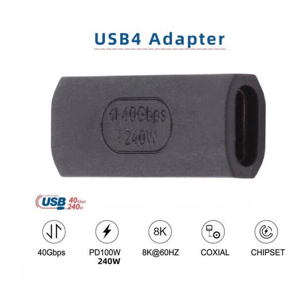 USB C 4.0 Fast Charge EPR Extension Adapter 240W 40Gbps | Female to Female  - Image 3 of 4