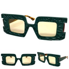 OVERSIZED EXAGGERATED Vintage Retro Style SUNGLASSES Big Square Teal Green Frame