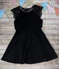 FOREVER 21 SZ L BLACK LACE SLEEVES Floral A-LINE DRESS