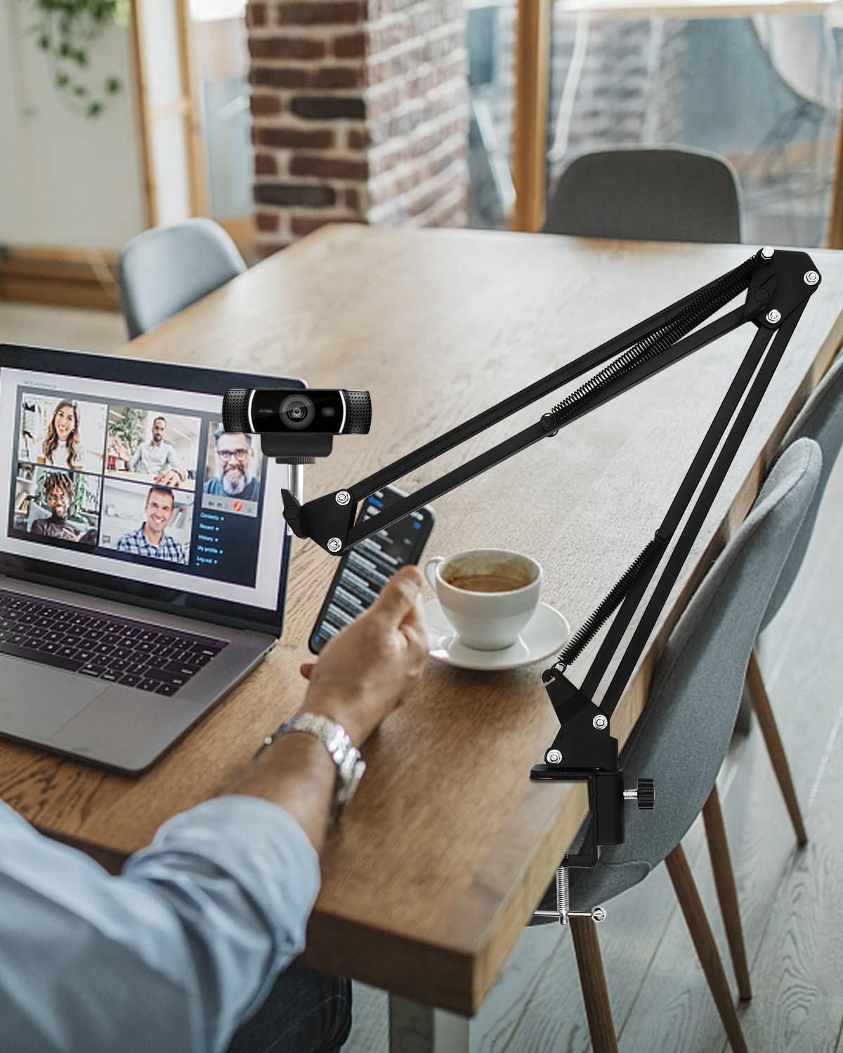 Webcam Stand Desk Mount - Suspension Boom Scissor Arm Webcam Holder with Desk...-image