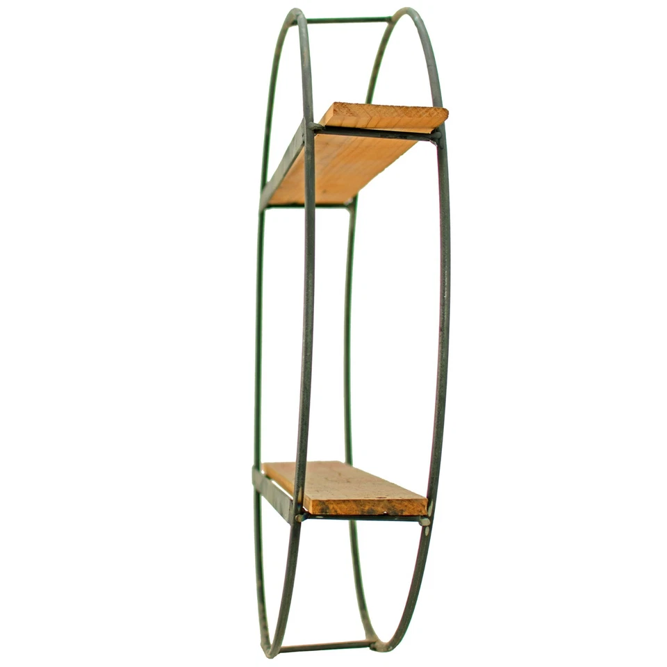 Circular Floating Hanging Shelf Double Tiered Frame Wood Slats 24IN X 24IN X 4IN - Image 3 of 3