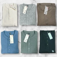 UNIQLO Waffle T-Shirt Henley Neck Long Sleeve XS-4XL 469924 New From Japan