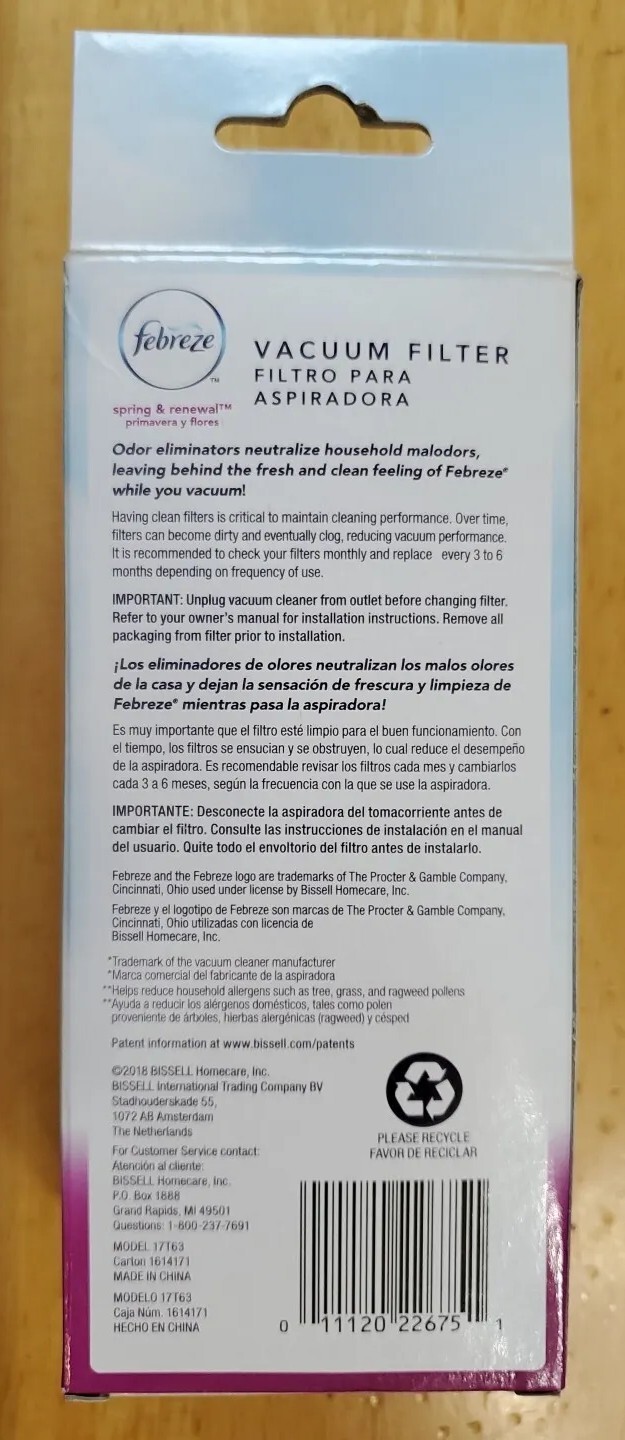 Febreze Spring & Renewal Vacuum Filter, Bissell Style 12 Reduces