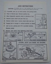 Mopar 65 Plymouth Fury Jack Instructions Decal New 1965 2467969