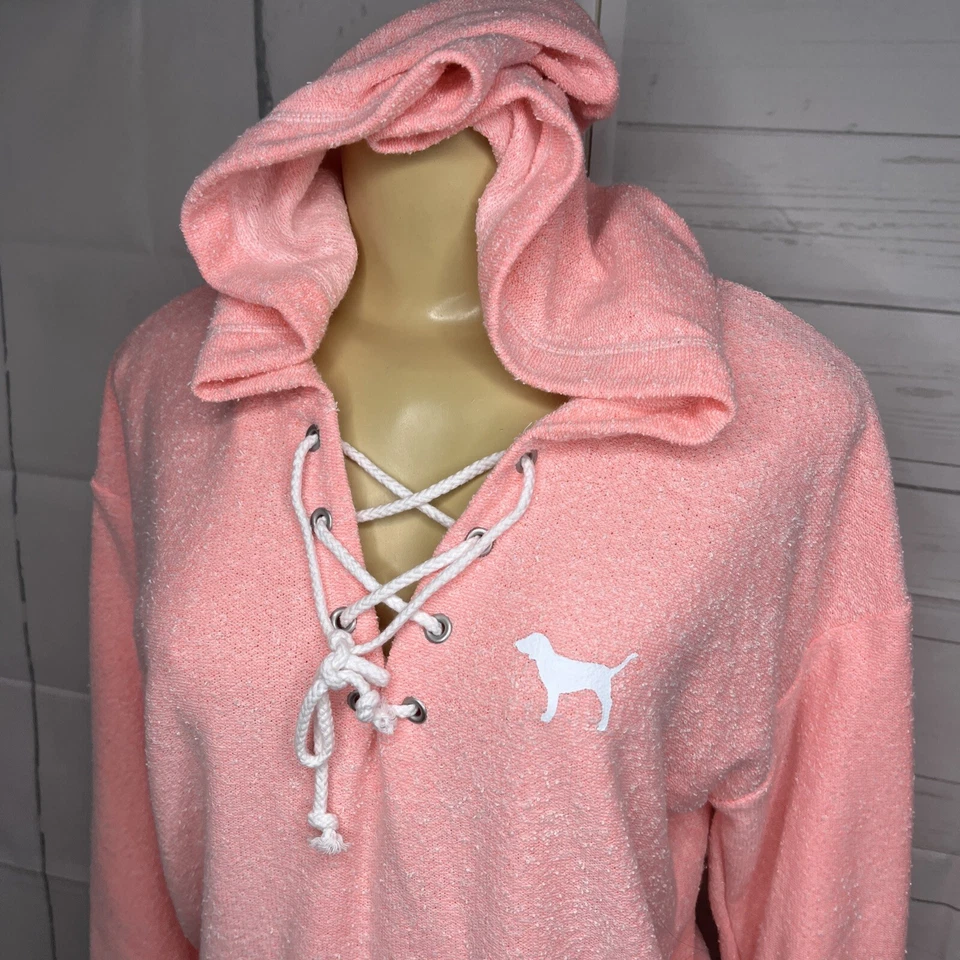 Victorias Secret ROSA Sudadera con Capucha Terry Tela Con Cordones Túnica Pullover Gráfico Logo XS Foto 4 de 4