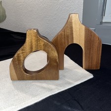 Wooden Vases for Decor Set of 2 - Small Decorative Wood Vase for Faux Flowers...