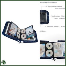 CD DVD Storage Case 192 Capacity Zipper Binder Organizer Holder Blue