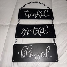 Thankful, Grateful, Blessed Metal Hanging Sig...