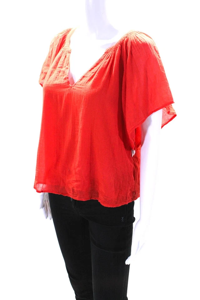 Blusa cuadrada de terciopelo para mujer con cuello en V mangas cortas de algodón talla XS Foto 2 de 4