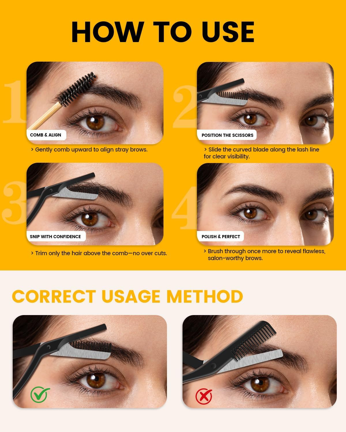 Eyebrow Scissors with Comb - Stainless Steel Eyebrow Trimmer for Women and Men, 