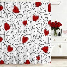 Valentines Day Shower Curtain Red Heart Bath Fabric Panel Holiday 72x72 In