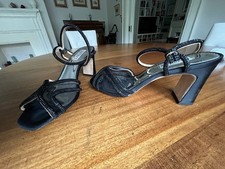 Badgley Mischka Hey Sandals Black Satin Crystals Ankle Strap Sz 8