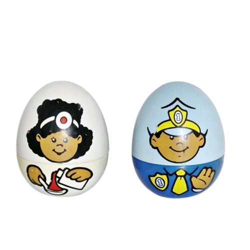VTG 1995 Hasbro Weebles Wobble Figures Set of 2 African American Police & Pilot 