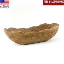 Hand-Carved Wood Dough Bowl Decorative Centerpiece Tabletop Art 15.2x6.2x4.1in
