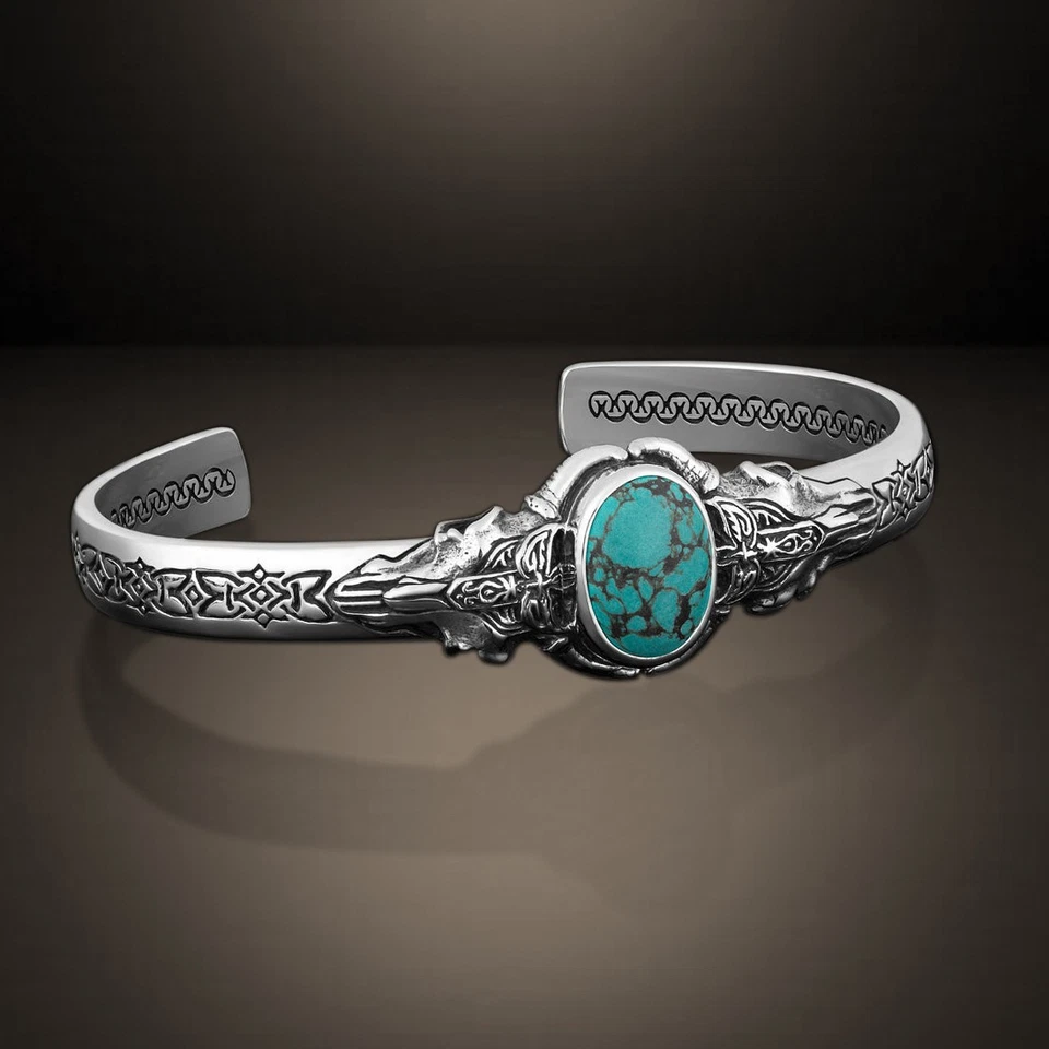 Vintage Turquoise Mens Bracelet 925 Sterling Silver Bracelet Birthday Gift Him - Image 4 of 4