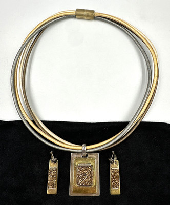 RLM Studio Sterling Messing Anhänger Dreifach Strang Halskette Ohrringe Set Modernist