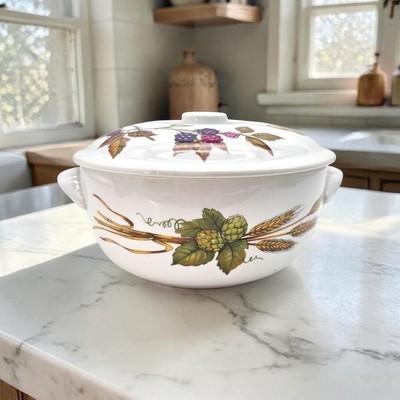 VTG Royal Worcester Evesham Vale Covered Casserole Porcelain England 8.5''