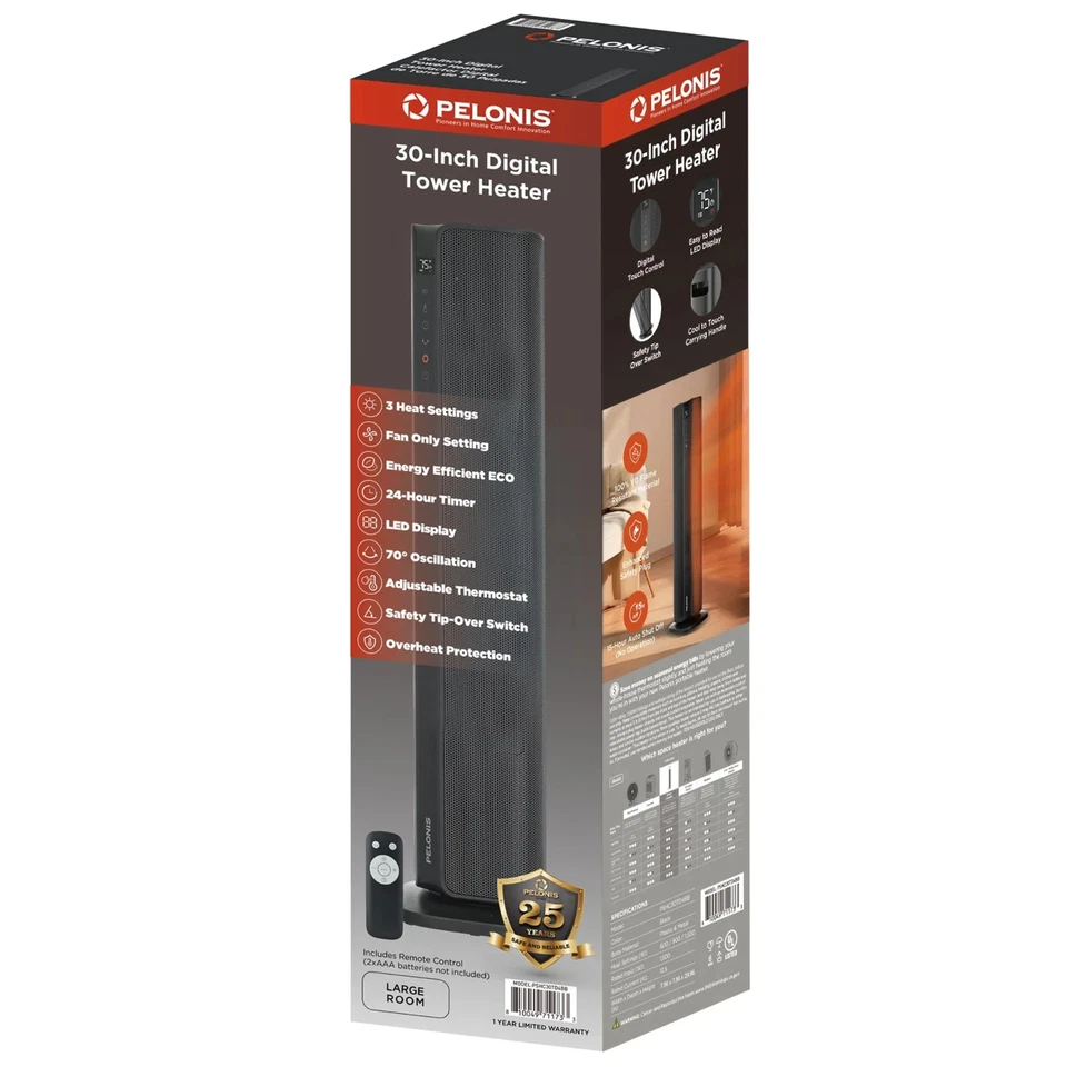 Ventilador Calentador Cerámico Torre Digital Pelonis 30" Negro PSHC30TD4BB Caja Abierta Foto 2 de 4