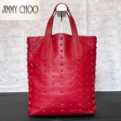 JIMMY CHOO SOFIA N S Star Studs Leather Hand Tote Bag Women Red Genuine