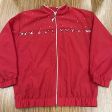 Vintage Sport Savvy Women  s Red w/Stars Polyester Zip Up Medium