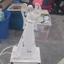 Ceramic White Angel Accent Lamp Glossy Finish Corded Electric Decorative