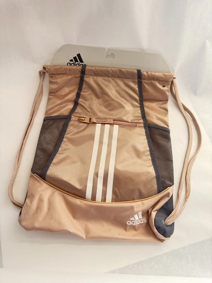 Adidas Mochila con Cordón Bolso de Gimnasio Rosa Dorado Rosa Malla Bolsillos Ligero Nuevo con Etiquetas Foto 2 de 4