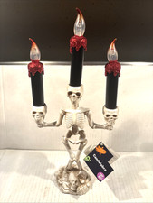 Candelabra Halloween Spooky Skeleton With Skulls Light Up Flickering Glitter New