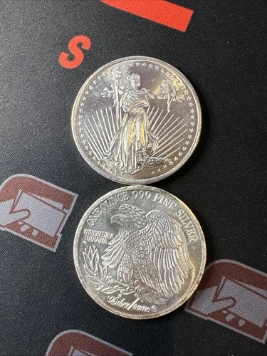 Silver Towne Saint-Gaudens 1OZ ROUND .999 FINE SILVER VINTAGE LOT OF 2