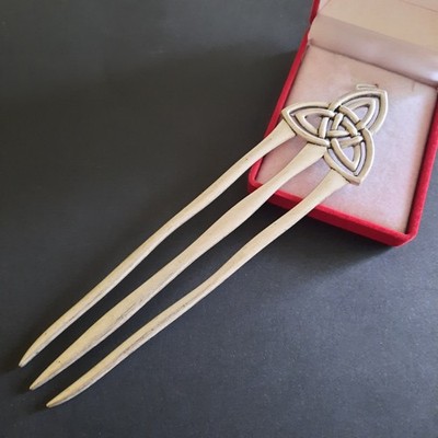 Celtic Trinity Knot Hair Fork, Silver Tone Triquetra Hairpin for Updos
