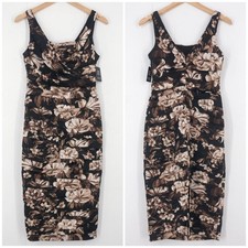 Express Satin Pencil Dress Dark Floral Ruched Wedding Formal Size 4 Black Brown
