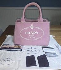 Prada Canapa Small Pink Canvas Tote With Stra...