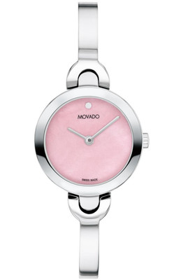 MOVADO INTRIGUE 0607948 PINK DIAL SILVER STAINLESS STEEL BANGLE WOMENS WATCH