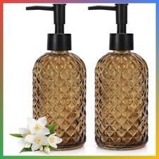Glass Soap Dispenser Amber 13oz Rustproof Pump Kitchen Bathroom Lotion Essential