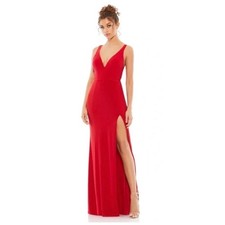 IEENA for Mac Duggal Red V-Neck High Slit Evening Gown 25846 Size 0 NWT